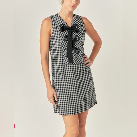 NWT English Factory CHECK‎ SLEEVELESS GROMMET MINI DRESS | Size M - Picture 1 of 13